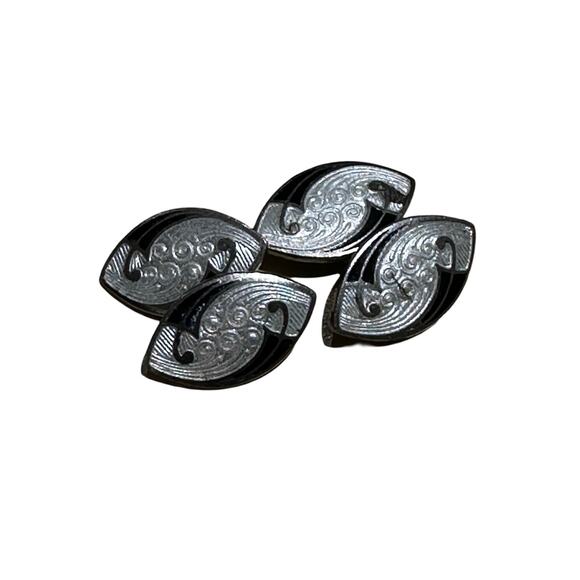 Vintage Black and Silver Enamel Chain Cuff Links - Picture 1 of 5
